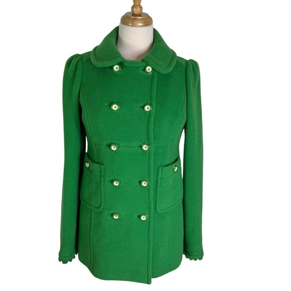 Juicy Couture Wool Textured Essex Double Breasted Pea Coat Kelly Green Size S - Picture 6 of 15